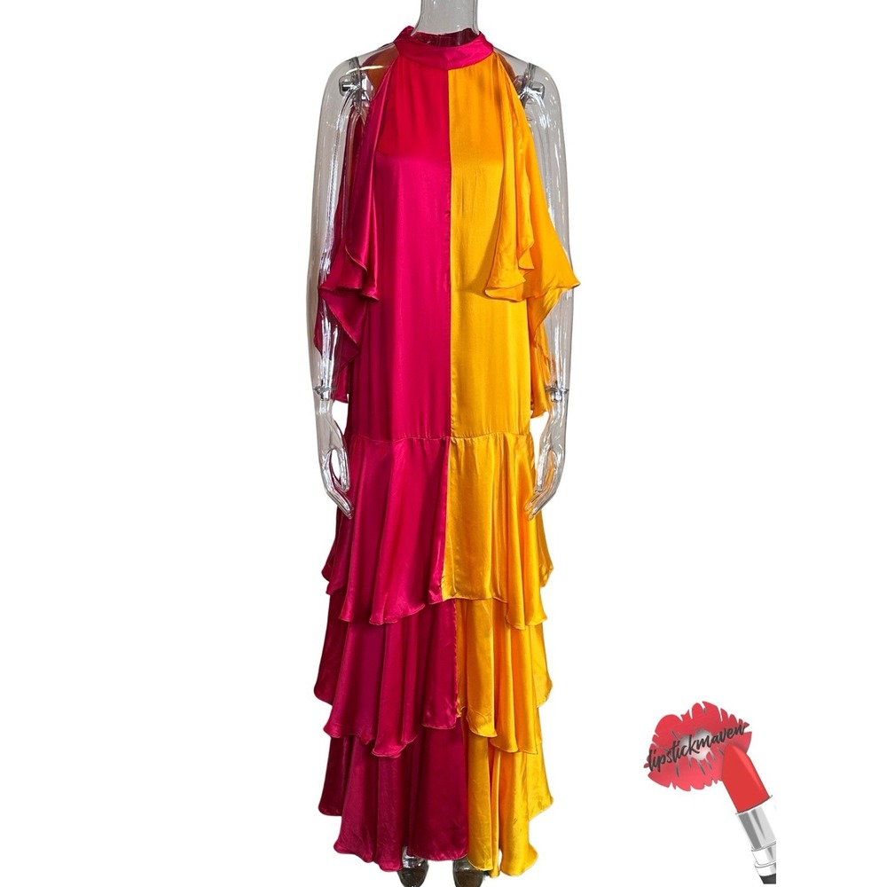 Anthropologie Pinnacle By Shruti Sancheti Dress Medium Colorblock Ruffle